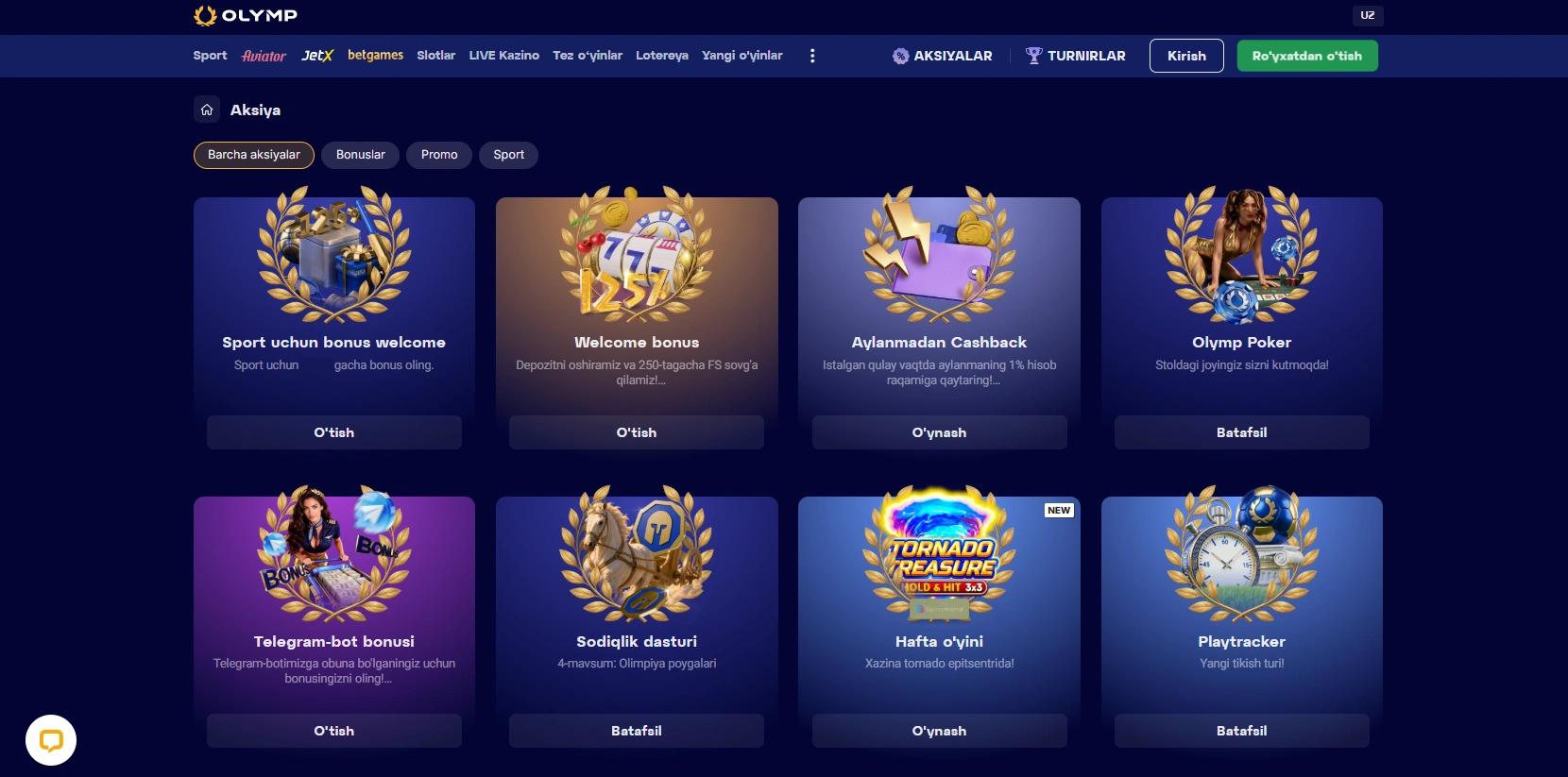 Olymp Casino bonuslari va doimiy aksiyalari